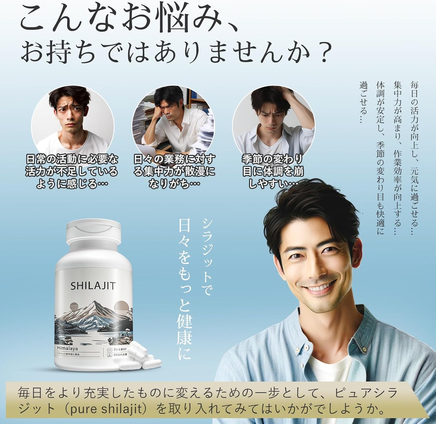 シラジット Shilajit サプリ(1粒に400㎎)高純度100% 日本製 マルチビタミン フルボ酸 ミネラル 二酸化チタン不使用 無添加 国内GMP認定工場 カプセル 60粒 約30日分