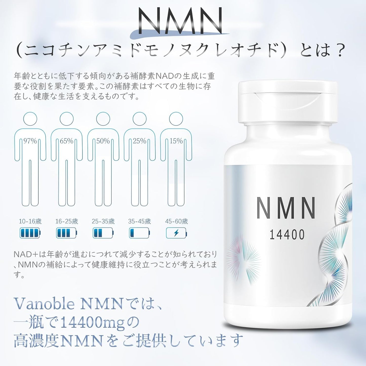 NMN サプリメント 14400㎎ (1粒に240㎎)高純度99%以上 コラーゲン NAD+ レスベラトロール コエンザイムQ10  60カプセル 国内GMP認定工場
