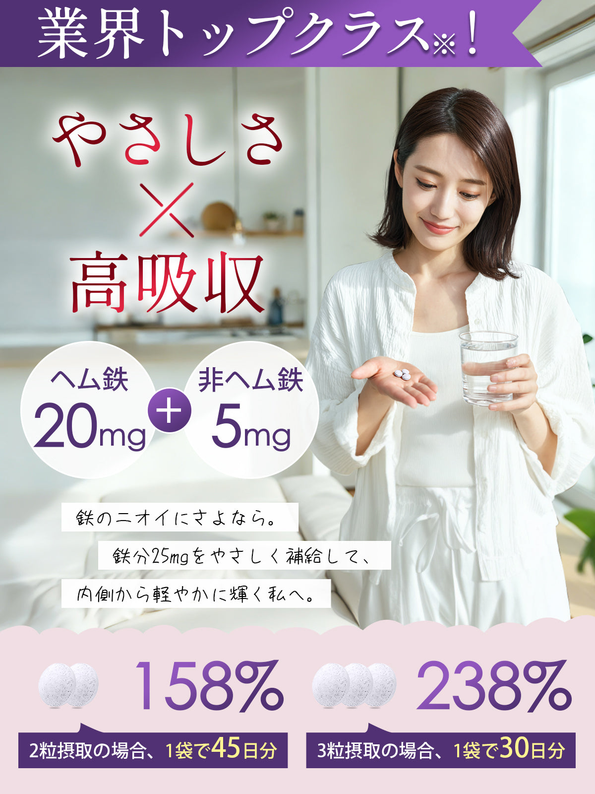 鉄分 サプリ 25mg 葉酸 ヘム鉄 亜鉛 マルチビタミン 乳酸菌 マグネシウム 女性 男性 GMP認定工場 無添加 90粒