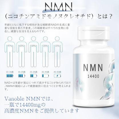 NMN サプリメント 14400㎎ （1粒に240㎎）高純度99％以上 コラーゲン NAD+ レスベラトロール コエンザイムQ10  60カプセル 国内GMP認定工場