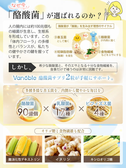 Geneiyo 酪酸菌 サプリ 90億個 乳酸菌 ビフィズス菌 オリゴ糖 食物繊維 イヌリン 菌活 耐酸性カプセル採用 GMP認定工場 120粒60日分