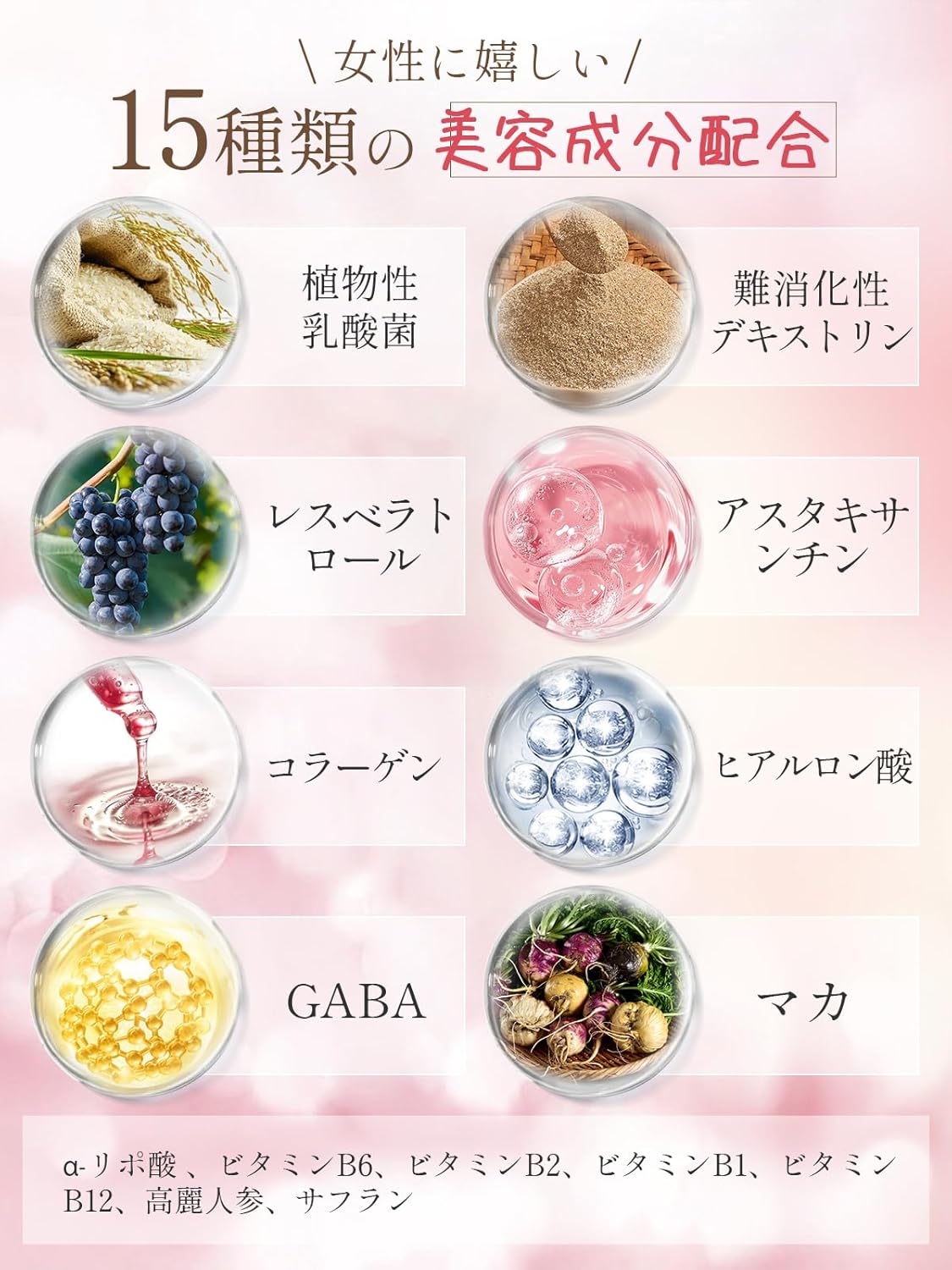 エクオール10mg 大豆イソフラボン 30mg サプリ ビタミンB12 ヒアルロン酸 マカ 高麗人参 GABA α-リポ酸 植物乳酸菌 美容サポート 60日分