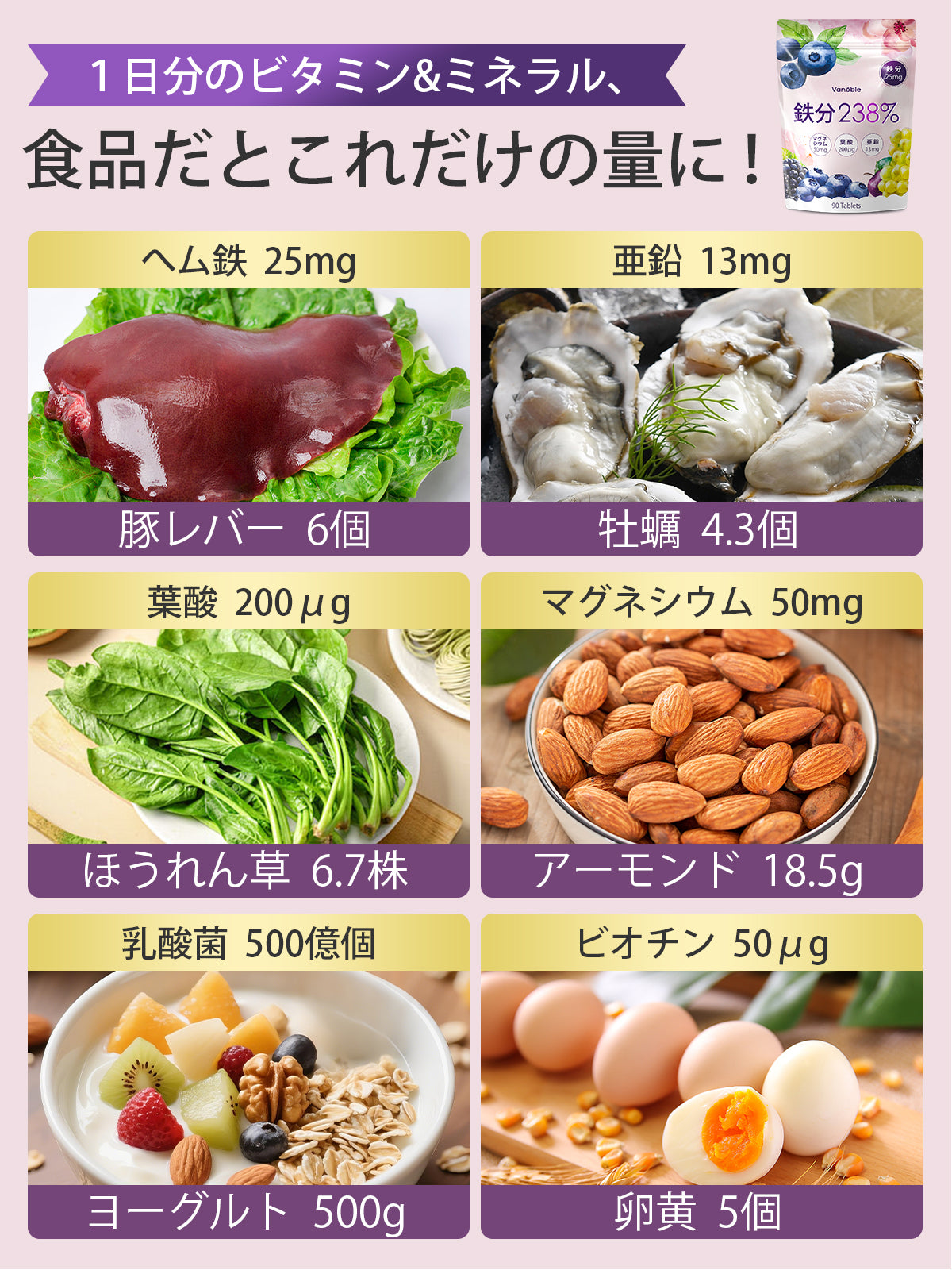 鉄分 サプリ 25mg 葉酸 ヘム鉄 亜鉛 マルチビタミン 乳酸菌 マグネシウム 女性 男性 GMP認定工場 無添加 90粒