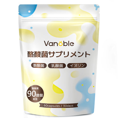 酸菌 サプリ 90億個 乳酸菌 ビフィズス菌 オリゴ糖 食物繊維 イヌリン 菌活 耐酸性カプセル採用 GMP認定工場 60粒30日分